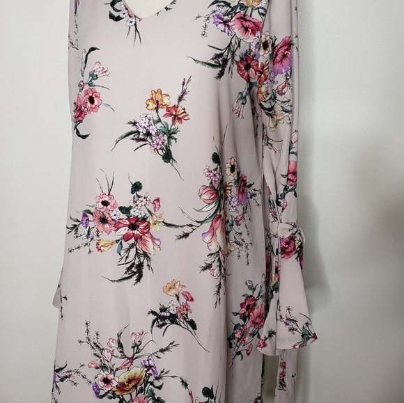 NEW  She&Sky Dress Lilac Floral Bell Sleeve Ties Sexy Mini Bohemian Castlecore - Picture 7 of 16